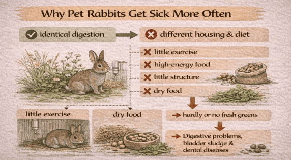 Uneven housing and diet cause pet rabbits to get sick more often, highlighting the importance of proper care.