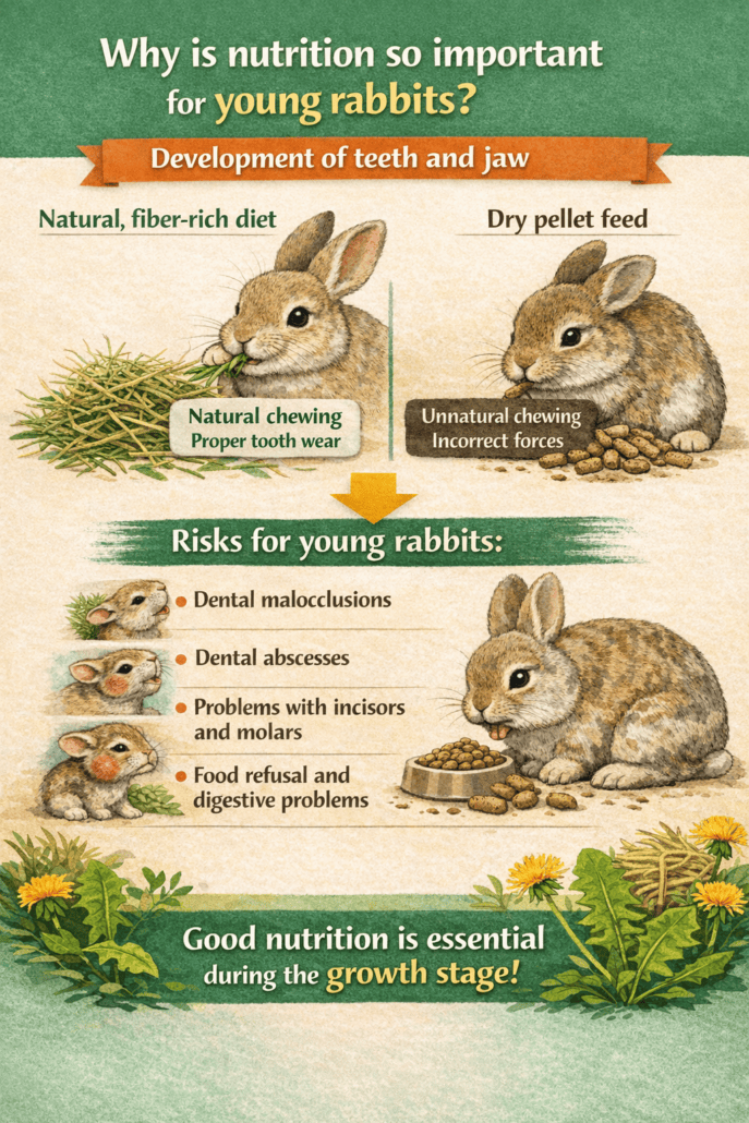 Proper nutrition for young rabbits: hay and balanced diet for healthy development.